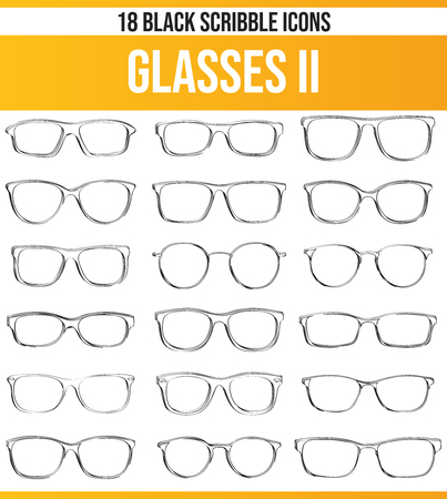 Black pictograms / icons on glasses. This icon set is perfect for creative people and designers who need the topic glasses in their graphic designs.のイラスト素材