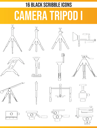 Black pictograms / icons on camera tripods. This icon set is perfect for creative people and designers who need the subject stands in their graphic designs.のイラスト素材