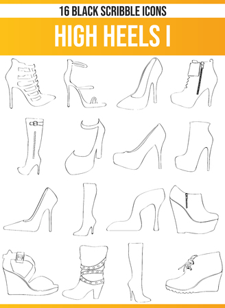 Black pictograms / icons on high heels. This icon set is perfect for creative people and designers who need the issue of high heels in their graphic designs.のイラスト素材