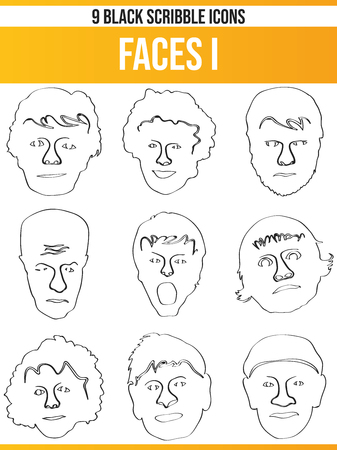 Black pictograms / icons on faces. This icon set is perfect for creative people and designers who need the subject faces in their graphic designs.のイラスト素材