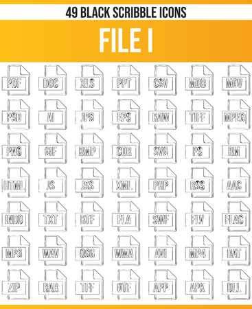 Black pictograms / icons on file extensions. This icon set is perfect for creative people and designers who need the theme file type in their graphic designs.のイラスト素材