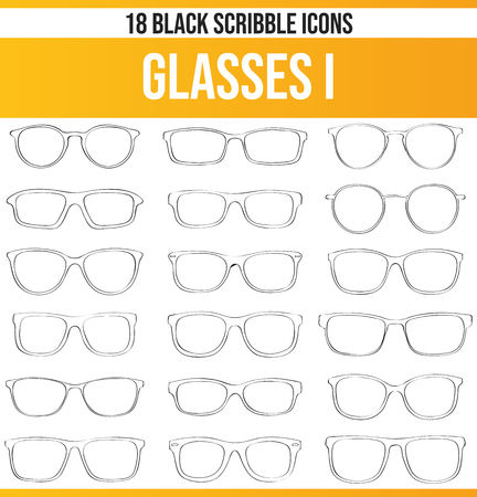 Black pictograms / icons on glasses. This icon set is perfect for creative people and designers who need the topic glasses in their graphic designs.のイラスト素材