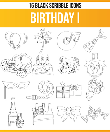 Black pictograms / icons on birthday. This icon set is perfect for creative people and designers who need the theme birthday party in their graphic designs.のイラスト素材