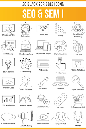 Black pictograms / icons on SEO. This icon set is perfect for creative people and designers who need the theme SEM in their graphic designs.のイラスト素材