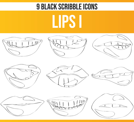 Black pictograms / icons on female lips. This icon set is perfect for creative people and designers who need the subject lips in their graphic designs.のイラスト素材