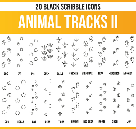 Black Piktoramme / icons on traces of animals. This icon set is perfect for creative people and designers who need the theme traces of animals in their graphic designs.のイラスト素材