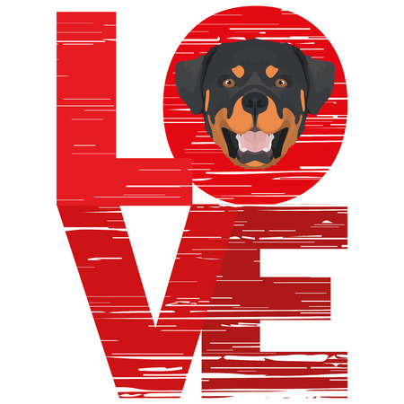 Love Rottweiler - A dog's head with the word love. The dog is man's best friend and is loved as a pet.
のイラスト素材