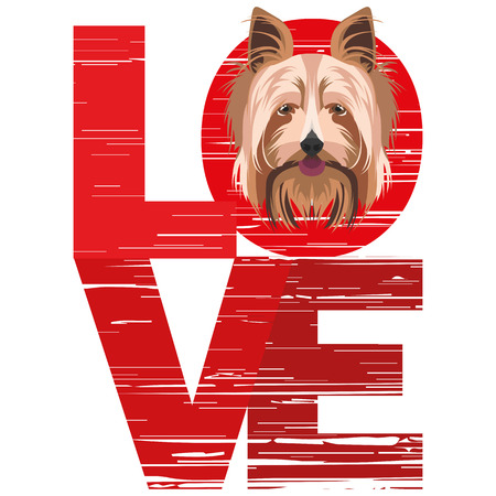Love Yorkshire Terrier - A dog's head with the word love. The dog is man's best friend and is loved as a pet.のイラスト素材