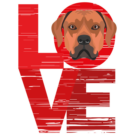 Love Rhodesian Ridgeback - A dog's head with the word love. The dog is man's best friend and is loved as a pet.のイラスト素材