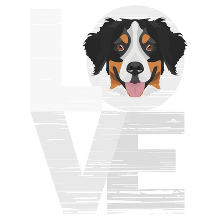 Love Bernese Mountain Dog - A dog's head with the word love. The dog is man's best friend and is loved as a pet.のイラスト素材