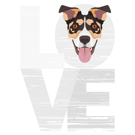 Love Jack Russell Terrier - A dog's head with the word love. The dog is man's best friend and is loved as a pet.のイラスト素材