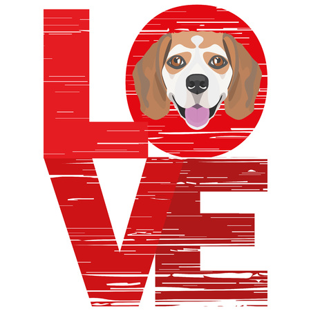 Love Beagle - A dog's head with the word love. The dog is man's best friend and is loved as a pet.のイラスト素材