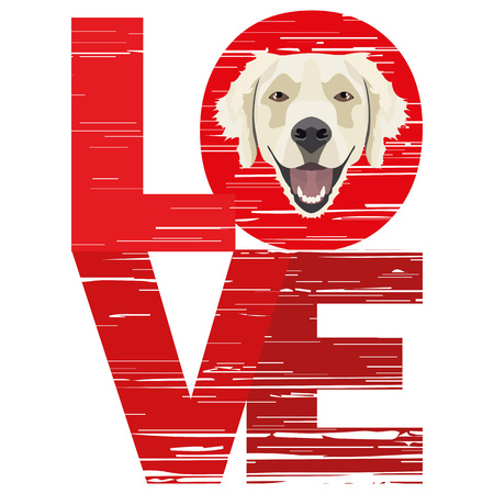 Love Golden Retriever - A dog's head with the word love. The dog is man's best friend and is loved as a pet.のイラスト素材
