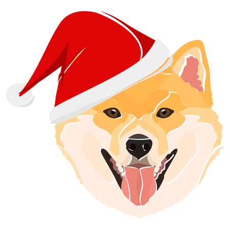 Shiba Inu with Santa Hat - This cheerful dog is properly contemplative through his Santa hat. A Christmas motive for dog owners.
のイラスト素材