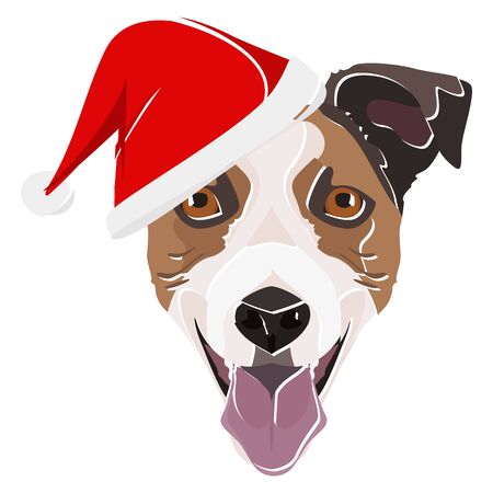 Jack Russell Terrier with Santa Hat - This cheerful dog is properly contemplative through his Santa hat. A Christmas motive for dog owners.のイラスト素材