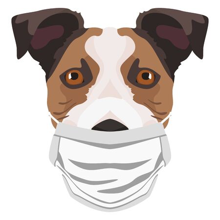 Illustration of a Jack Russel Terrier wearing a respirator. At this time of the pandemic, the design is a nice graphic for fans of dogs.のイラスト素材