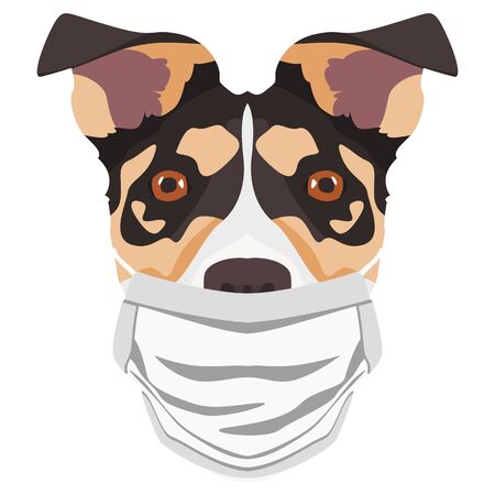 Illustration of a Jack Russel Terrier wearing a respirator. At this time of the pandemic, the design is a nice graphic for fans of dogs.のイラスト素材