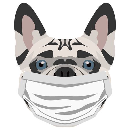 Illustration of a french bulldog wearing a respirator. At this time of the pandemic, the design is a nice graphic for fans of dogs.のイラスト素材