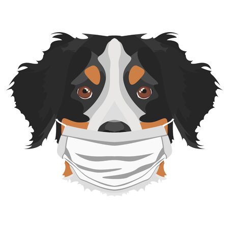 Illustration of a Bernese Mountain Dog with a respirator. At this time of the pandemic, the design is a nice graphic for fans of dogs.のイラスト素材