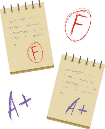 Vector red score mark isolated on white background. eps 10. Evaluation of F flat. Exam notepad and result clipartのイラスト素材