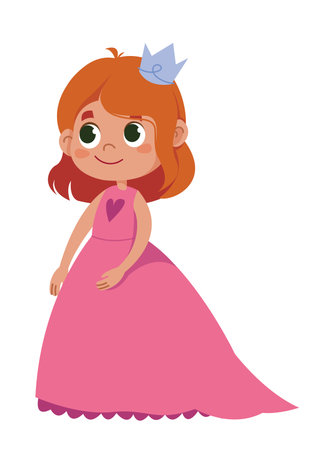 Beautiful princess in a pink dress and a crown. Vector illustration. Cartoon cute beautiful character girl schoolgirl in festive halloween costume. Clipart funのイラスト素材