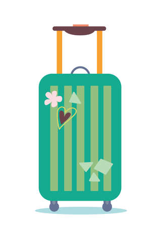 Suitcase green icon. Single flat icon isolated on white background. Vector illustration. Travel with hand luggage. End of quarantine and open borders concept clipartのイラスト素材