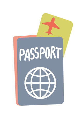Foreign Passport with plane tickets inside. Cartoon Vector and illustration, flat, hand drawn, sketch style isolated on white background clipartのイラスト素材