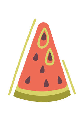 Watermelon piece, vector isolated on white background. Summer, fruit, diet, juicy, bright cuteのイラスト素材