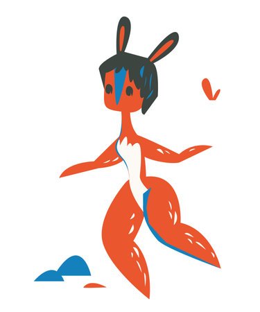 Vector rabbit hipster girl, fashion animal illustration. The woman is engaged in yoga. Isolated on white background. Trending style and color orange funのイラスト素材