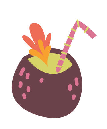 Coconut Cocktail, vector fun clipart. Isolated on white background. Trending style and colorのイラスト素材