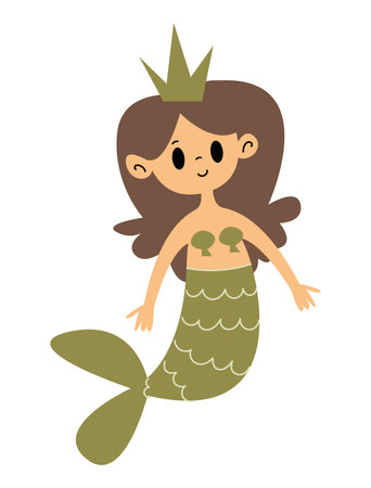 Minimalistic Vector Illustration green Mermaid. Flat illustration. Trending style and color. Logo clipartのイラスト素材
