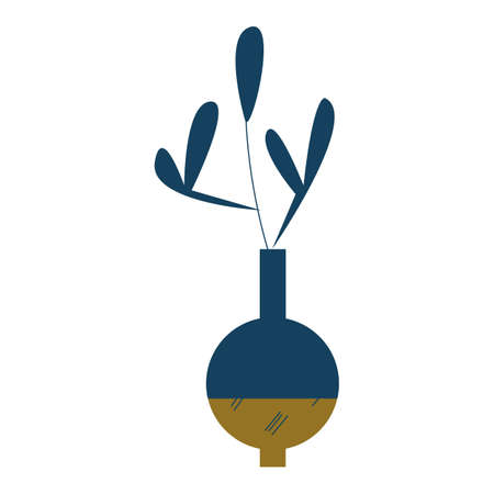 Gold vase as a home decoration with a blue plant. Vector illustration. Flat illustration. Actual style and color. Logoのイラスト素材