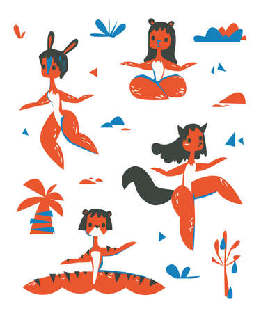 Abstract set of woman animals. Vector illustration. Flat illustration orange. Actual style and color. Logoのイラスト素材