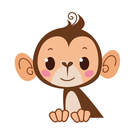 Monkey emoticon icon and symbol vector illustration. Childish style isolated on white background. Print for the kid s room. Baby animal zooのイラスト素材