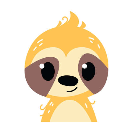 Sloth kid emoticon icon and character vector illustration. Childish style isolated on white background. Print for the kid s room. Baby animal zooのイラスト素材