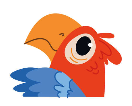Cute baby red parrot macaw. Wild African bird avatar. Portrait illustration isolated on white. Design for baby print boy and girl, postcard, clothes, banner clipartのイラスト素材