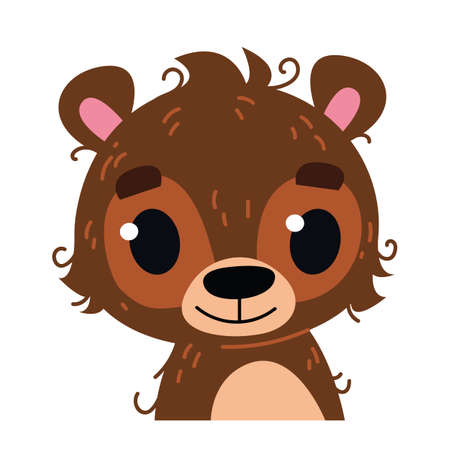 Cute baby Cheerful teddy bear. Forest beast avatar. Portrait illustration isolated on white. Design for baby print boy and girl, educational cards, clipartのイラスト素材