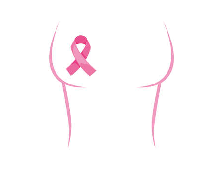 Mammography icon is made in minimalist style with pink ribbon. Examination of the female breast. Vector isolated medicine design. Use the clinic brand logo icon as a symbol. X-ray, clip artのイラスト素材