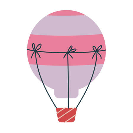 Cute pink balloon transport. Vector print for children. Flight in the sky. Minimalism for a nursery or print. Baby art clipart isolatedのイラスト素材