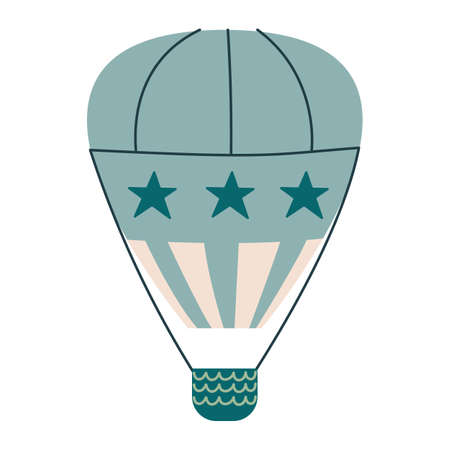 Cute green pastel balloon transport. Vector print for children. Flight in the sky. Minimalism for a nursery or print. Baby art clipart isolated flyのイラスト素材