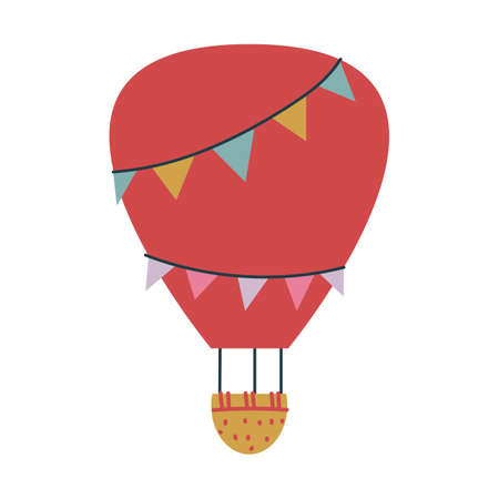 Cute red balloon transport. Vector print for children. Flight in the sky. Minimalism for a nursery or print. Baby art clipart isolated skyのイラスト素材