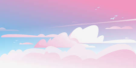 Sunrise in the Cloudy Sky. Vector color horizontal background of cloudy sky. Fantastically fantastically beautiful. Pink to blue gradient and cloudsのイラスト素材