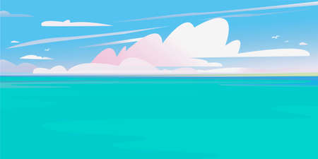 Beautiful banner Sea and Sky, Clouds. Background for cruise, travel, summer sea print. Pacific Ocean.のイラスト素材