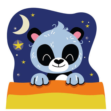 Cute panda sleeps under the covers. Vector illustration in cartoon children s style. Isolated funny clipart Baby on white background funのイラスト素材