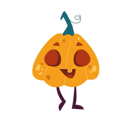 A cute pumpkin is smiling and dancing. baby halloween party. Vector illustration in cartoon children s style. Isolated funny clipart on white backgroundのイラスト素材