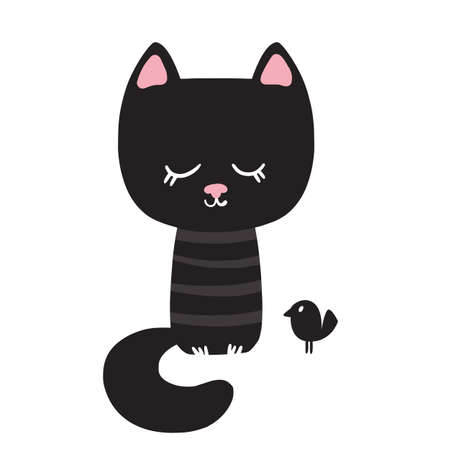 Nice black cat. Vector illustration. Vector illustration in cartoon style. Isolated clipart on white backgroundのイラスト素材