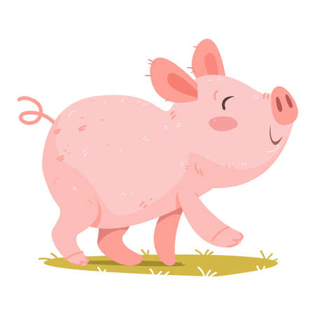 Pig baby vector cute. Illustration in cartoon style. Isolated clipart on white background funのイラスト素材