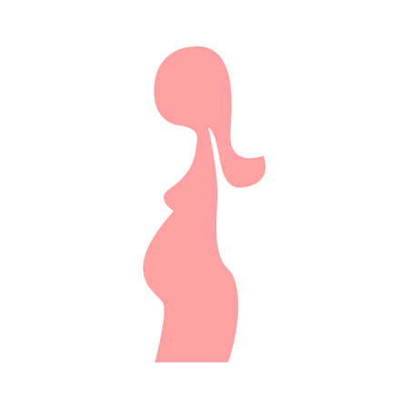 Silhouette of a pregnant woman. Minimalism of the logo. Vector illustration in cartoon children s style. Isolated clipart on a white background. Cute printのイラスト素材