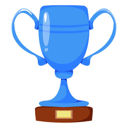 Silver goblet of blue color. Reward for victory. Vector illustration in cartoon style. Isolated funny clipart on a white background. Cute printのイラスト素材