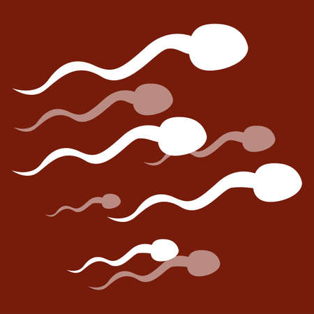Spermotazoids on a red background. Laboratory medical research. Flat style illustration. Viable spermのイラスト素材